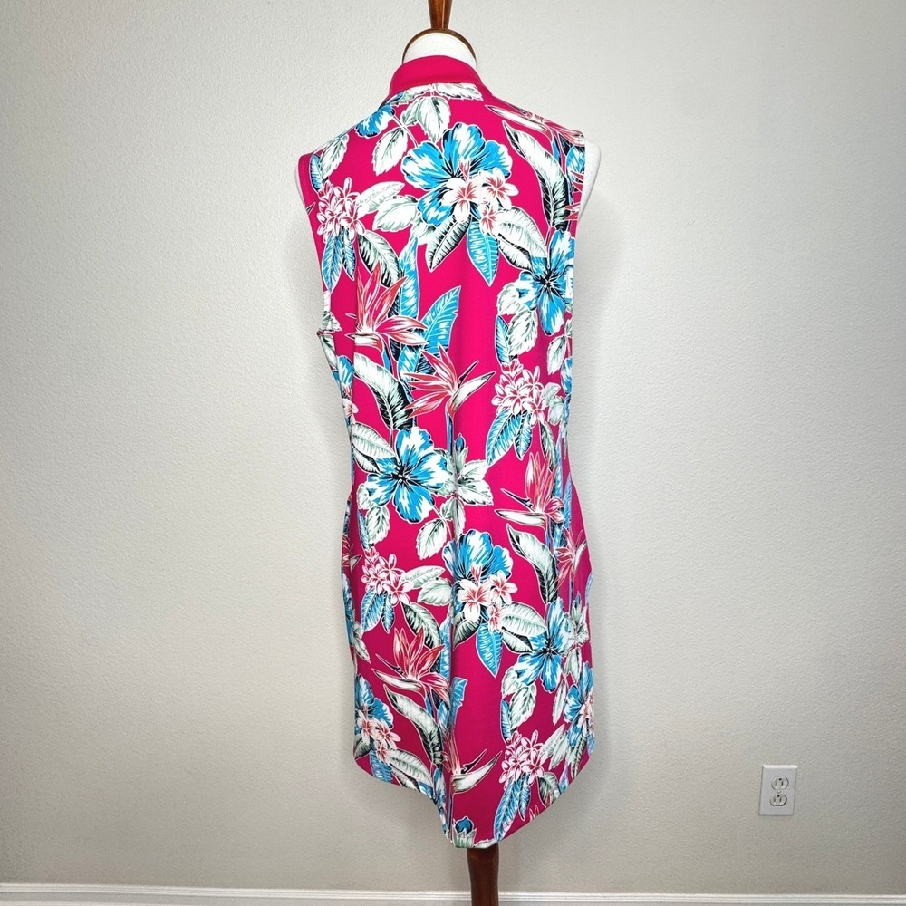 Tommy Bahama Golf Dress XL Tropical Floral Pink Zip Sleeveless Stretch Pockets - Picture 8 of 9